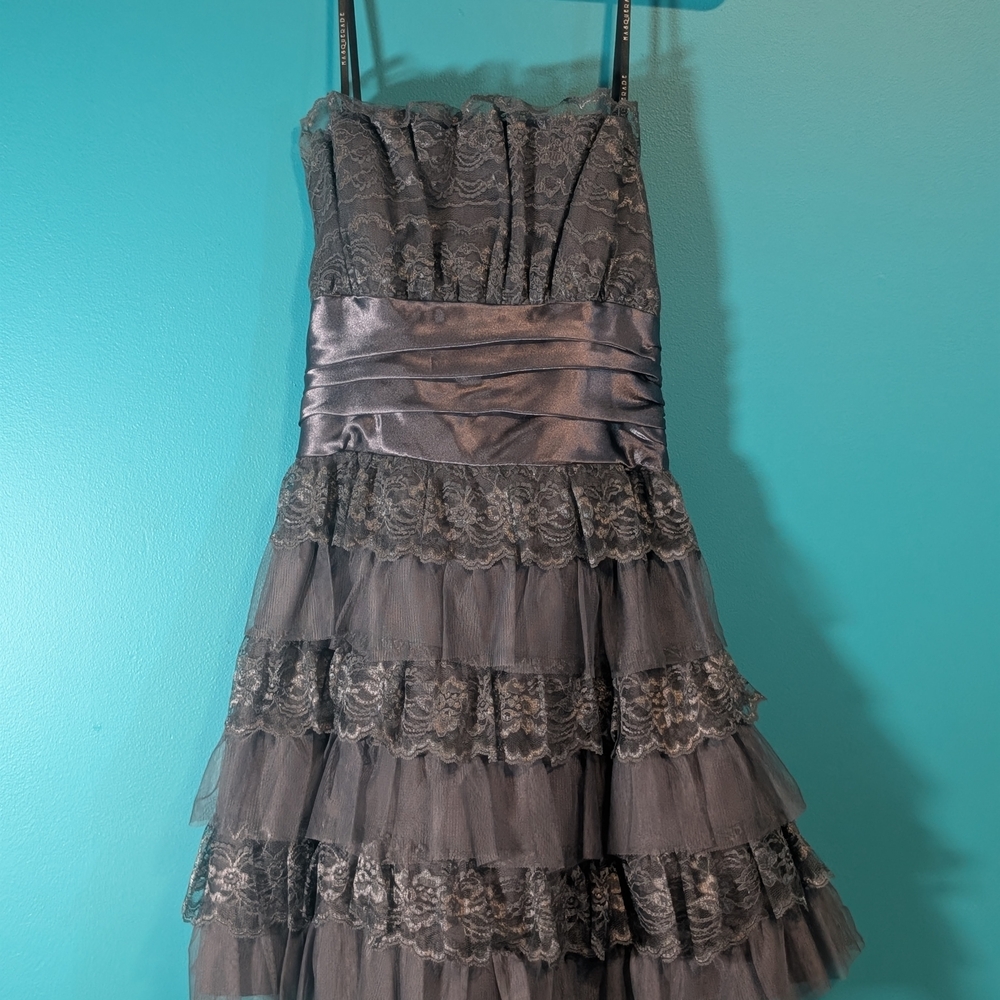 Masquerade Charcoal Lace Tiered Kids Dress